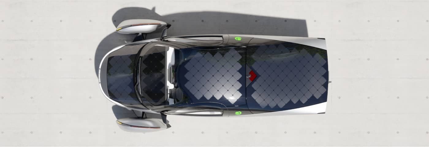 Aptera final roof design with solar panels — top view