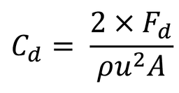 The drag force equation rearranged to make Cd the subject