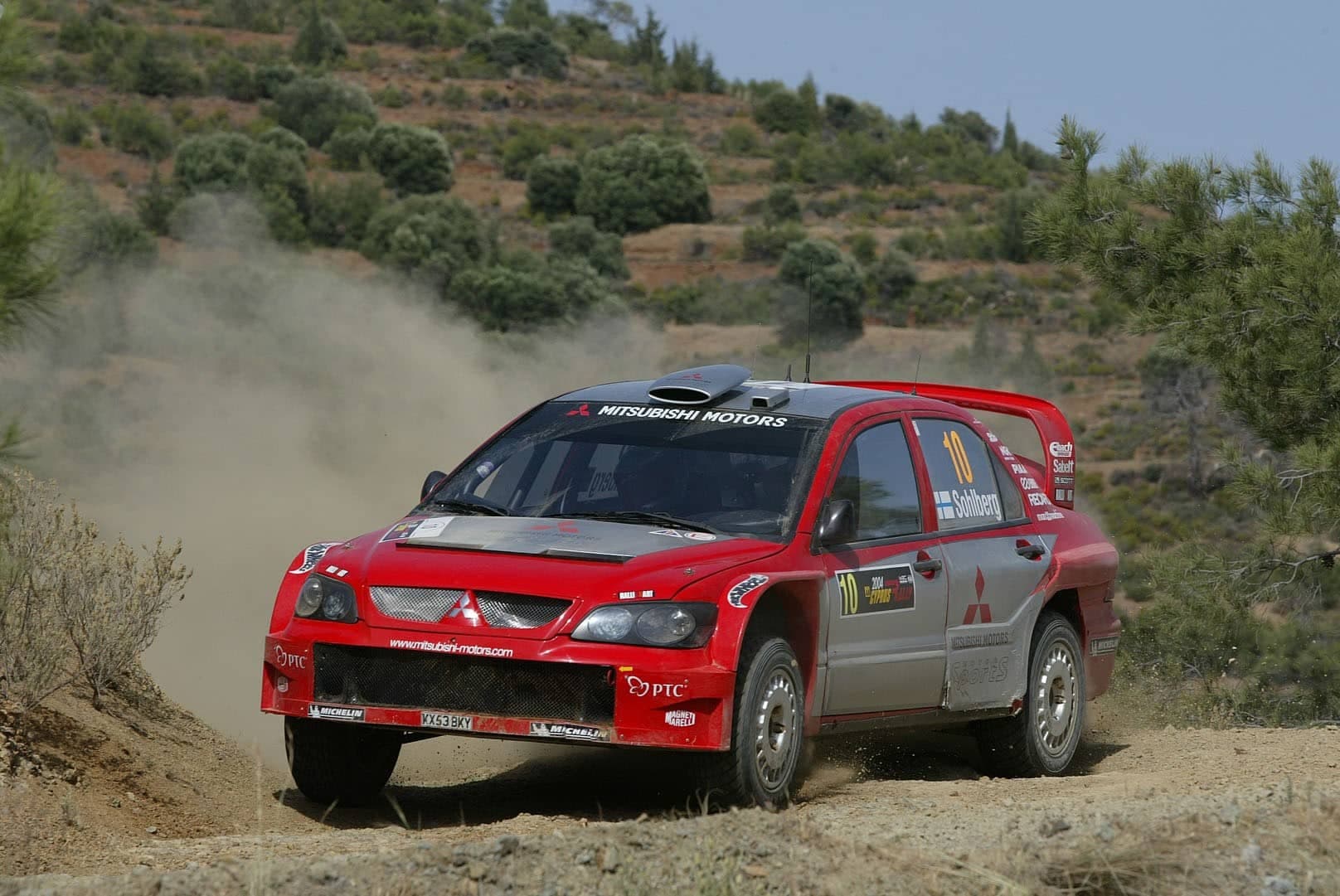 K.Sohlberg/K.Lindström, Mitsubishi Lancer WRC04, Rally Cyprus 2004, retired - picture by François Baudin - Mitsubishi Motorsport Corp.