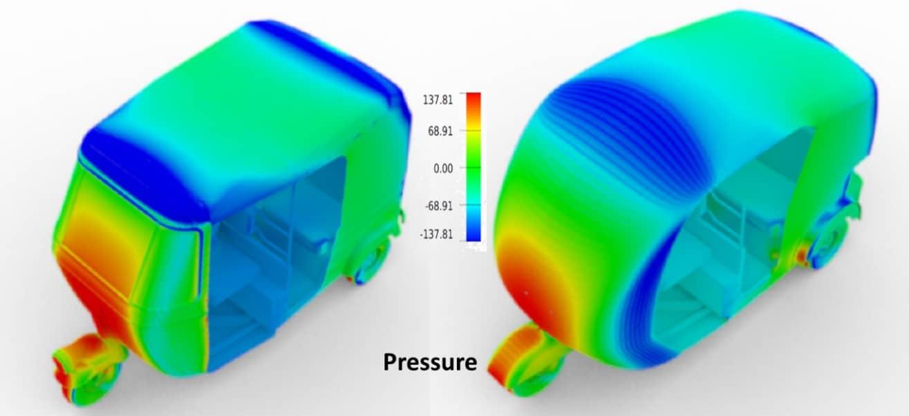 The aerodynamic surface pressure locations of the baseline and revised Rickshaw design