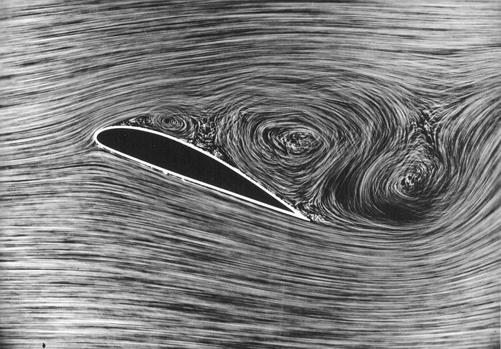 Flow separation behind an airfoil. CREDIT: Wikipedia