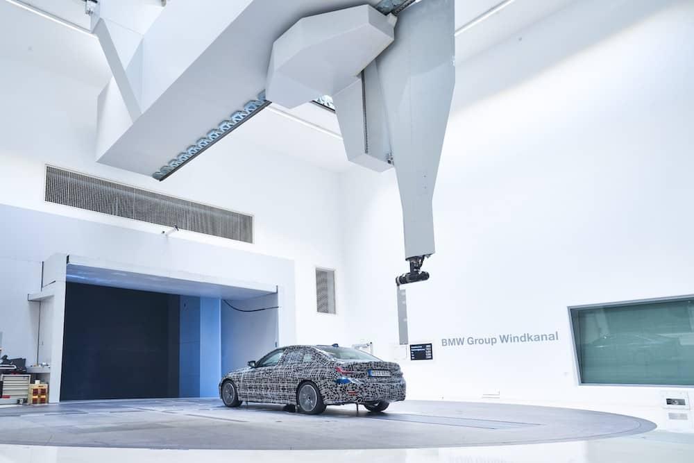 A 3 series BMW under test in an open section wind tunnel. CREDIT: BMW Group