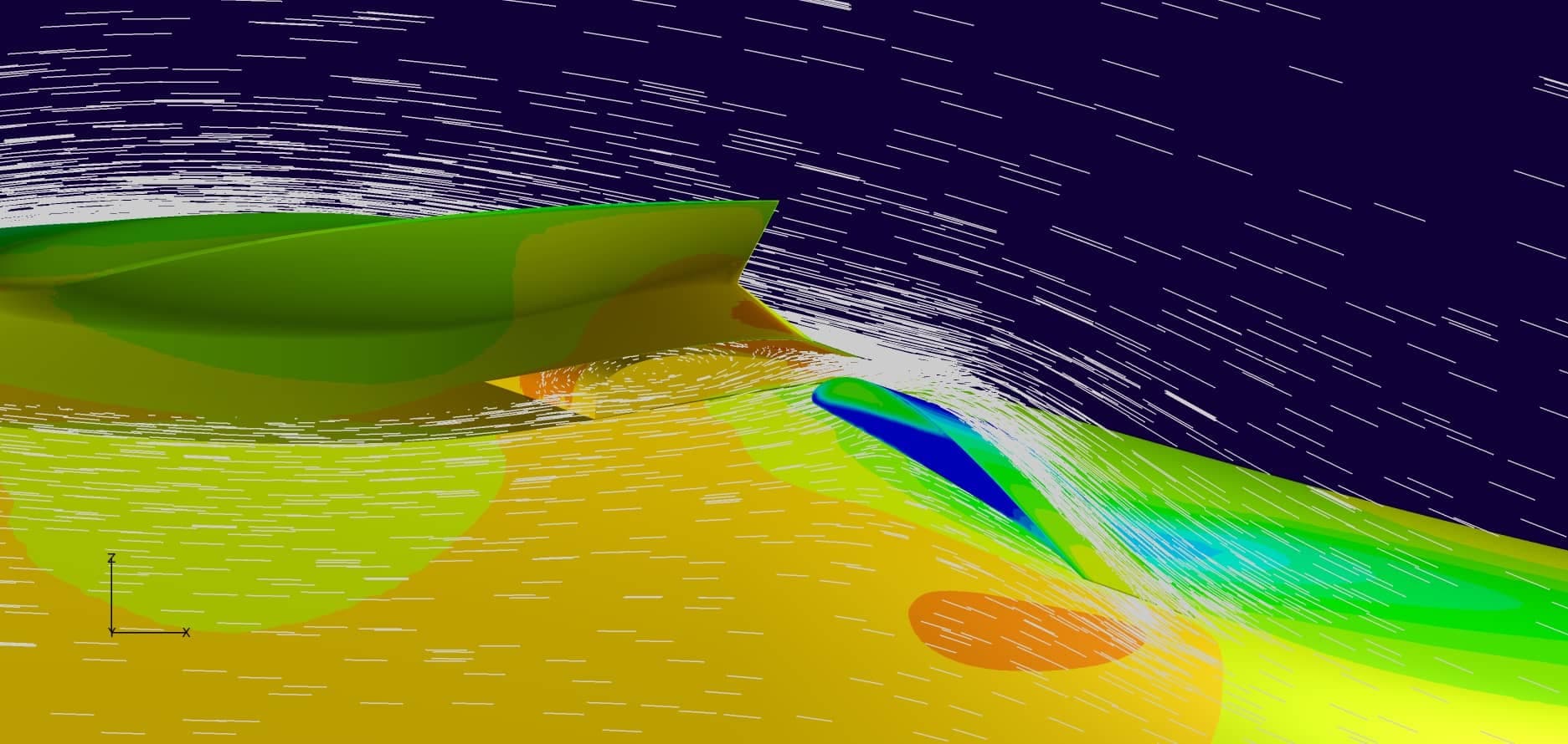 Close-up of the flow through and around the flaps