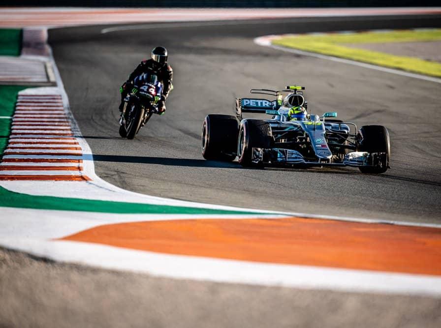 Lewis Hamilton and Valentino Rossi swapped racecar for race bike in 2019. CREDIT: www.mercedesamgf1.com