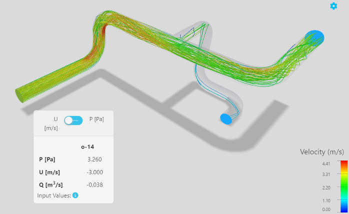 Screenshot of the results for an internal flow simulation using AirShaper