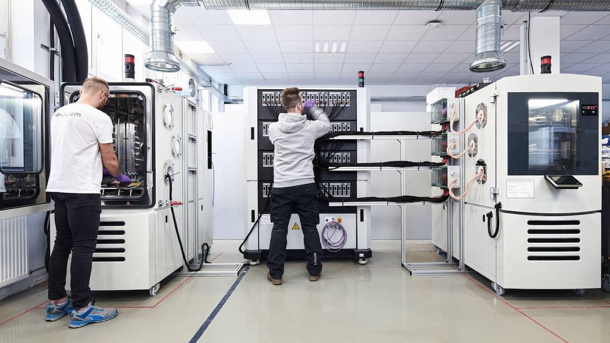 Factory showing several battery testing machines at Lilium's headquarters