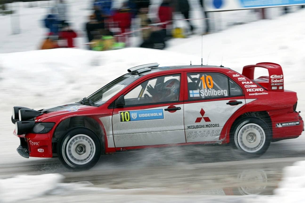 K.Sohlberg/K.Lindström, Mitsubishi Lancer WRC04, Rally Sweden 2004, retired - picture by Mitsubishi Motorsport Corp.