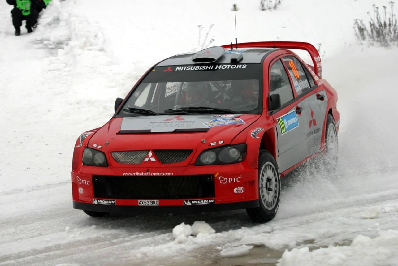 K.Sohlberg/K.Lindström, Mitsubishi Lancer WRC04, Rally Sweden 2004, retired - picture by Mitsubishi Motorsport Corp.