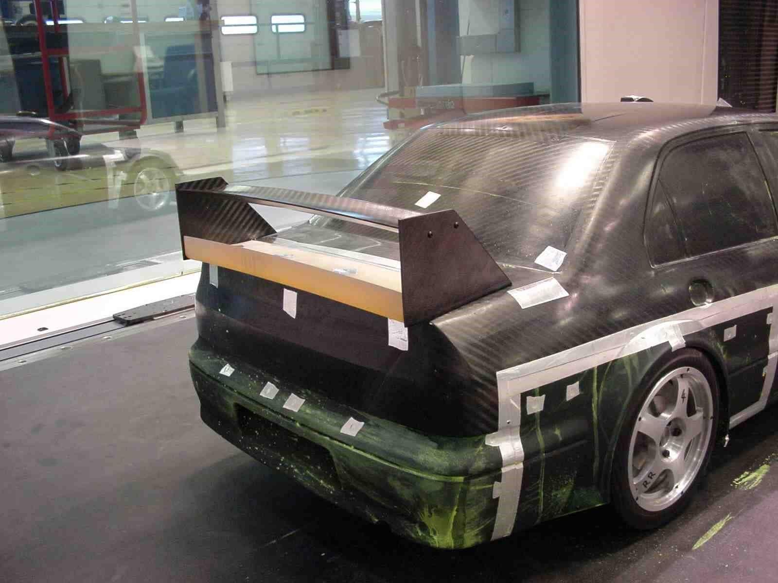Mitsubishi Lancer WRC04 test model, Lola wind tunnel, 2003 - evaluation of a classic rear wing