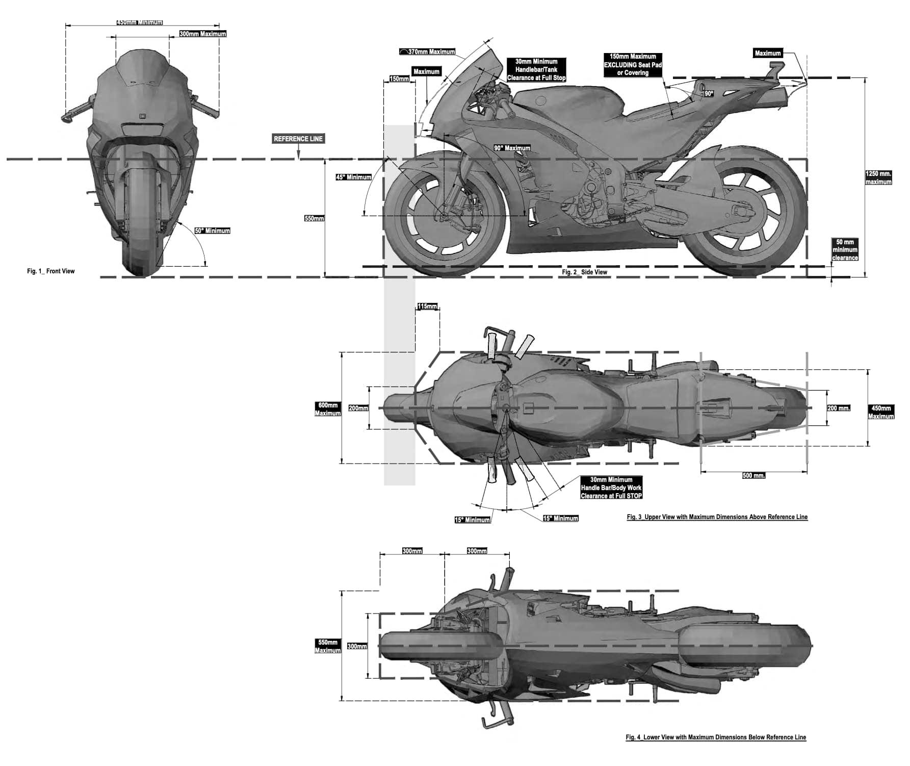 General: Fig. 1, Fig. 2, Fig. 3, Fig. 4: Bodywork Dimensions, MotoGP