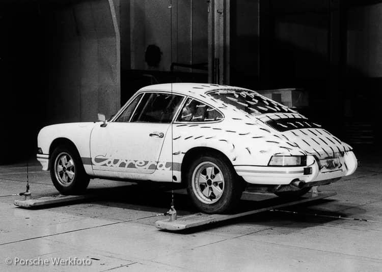 Full-size Porsche Carrera 2.7 at the Stuttgart University Wind Tunnel - Image credit: Porsche