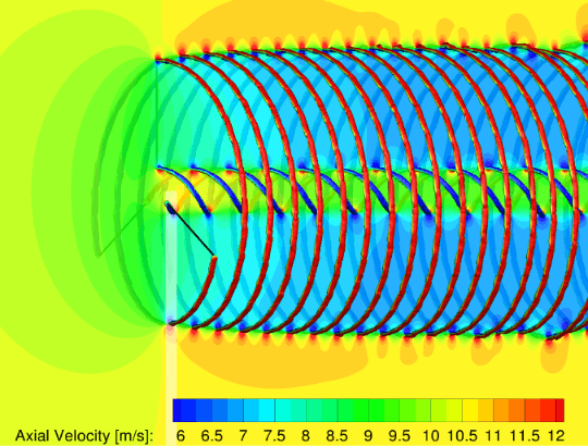 A CFD simulation of the wake velocity behind a wind turbine. CREDIT: www.gla.ac.uk